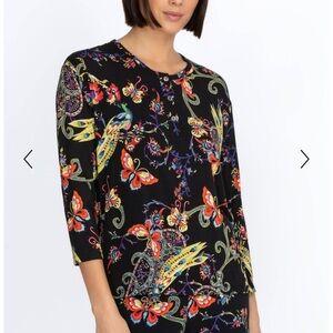 Johnny Was Pottery Henley 3/4 Sleeve Floral Print Tee Shirt